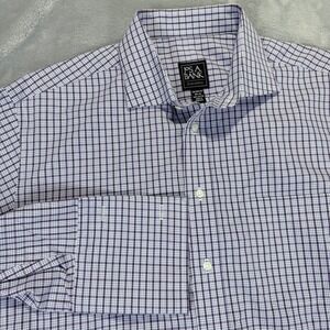 Jos. A. Bank Executive Mens Tailored Fit Purple Check French Cuff Shirt 16.5 33